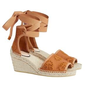 Gucci Espadrille GG Ankle Wrap Wedge Sandal 771779 Interlocking G Brown 38.5